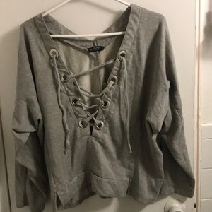 Gray lace up sweatshirt